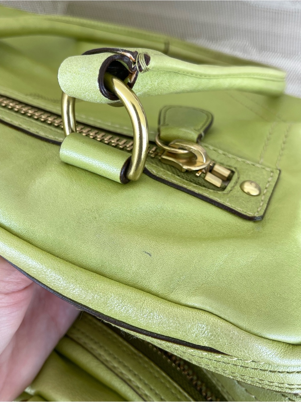 COACH PEYTON SATCHEL ARCHIVE LIMITED EDITION PEARLIZED GREEN LEATHER VINTAGE BAG - Picture 6 of 15